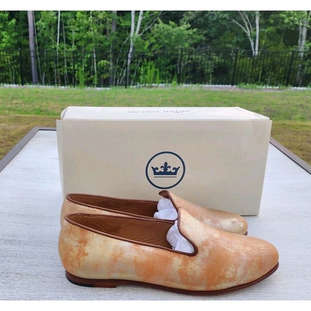 New Peter Millar Women's 8.5 M Belgian Walker Flats Shoes NIB $199 Gold